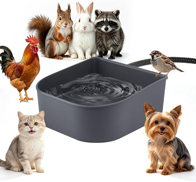 Heated Water Bowl for Cats, Outdoor Anti-Freeze Pet Thermal Bowls for Chickens Rabbits Birds, Hanging Small Dog Winter Warm Dish, Heating Bird Baths Feeder Bowl, Detachable Shell, Grey 1L