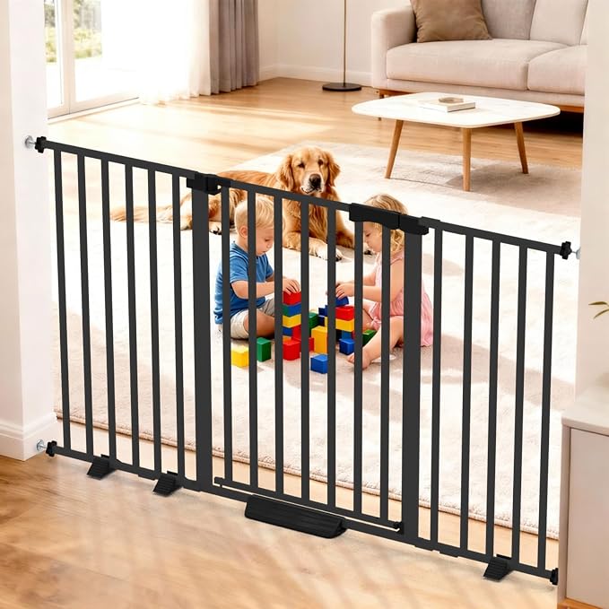 41" Extra Tall Baby Gate for Big Dog No Jumping Over, 46-54.7" Wide Pet Safety Gate Indoor for Doorways No Drilling,Auto Close Child Puppy Gates for Stairways Pressure Mounted (Black)