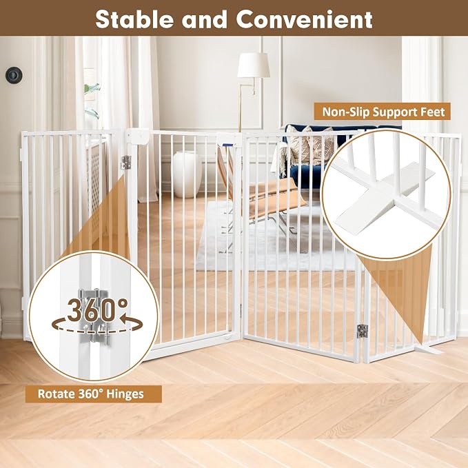 Metal Freestanding Dog Gates with Door,Extra Wide 24", 32" Height Foldable Dog Fence for Indoor & Outdoor, Heavy Duty Freestanding Pet Barrier for Stairs, Doorways, Halls, Kitchen,Yard,Christmas Tree