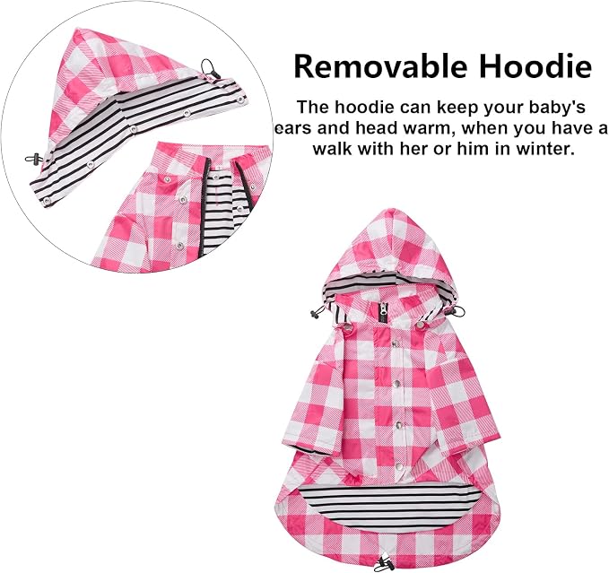Dog rain Coat Waterproof Raincoat Puppy Jacket with Legs Buttons Zipper Hood Drawstring Fit for Yorkie Terrier Schnauzer Poodle Border Collie Labrador Golden Retriever 8lbs to 80lbs Pink M