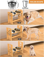 Vantic Elevated Dog Bowls, Adjustable Bowl Stand Large/XLarge, Natural | Bamboo Elevated Feeder with 2 Stainless Steel Bowls, Adjustable Height Stand for Large and Extra-Large Dogs