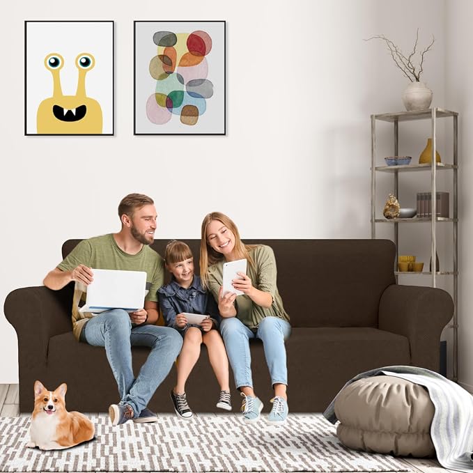 MAXIJIN Stretch Oversized Couch Covers for 3 Cushion Couch (91"-110"), 1-Piece Large Sofa Cover Slipcover Furniture Protector for Kids,Dogs (Extra Large, Diamond Pattern Coffee)