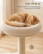 63" Heavy Duty Cat Tree for Indoor Cats, Sturdy Cat Tower for Large Cats with Scratching Post, Plush Top Perch, Cat Condo (White Oak)