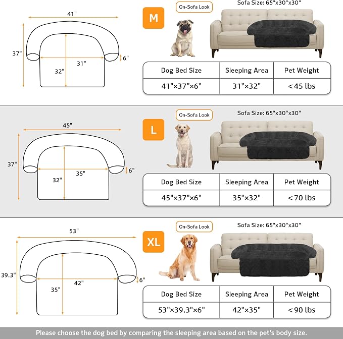 Calming Dog Bed Fluffy Plush Dog Mat for Furniture Protector with Removable Washable Cover for Large Medium Small Dogs and Cats (Large(45x37x6), Dark Grey)
