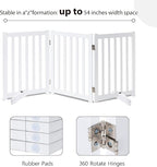 LZRS Freestanding Dog Gate 60" W x 30" H Solid Wooden Pet Gate for Doorways, Stairs & Hallways, Expandable & Foldable with Support Feet，Indoor Use,White