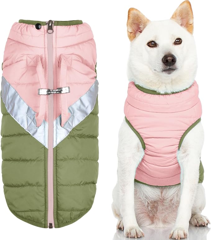 Gooby Mountaineer Dog Jacket - Peach, Medium - Warm Zip Up Coat with Lift Handle and Dual O Ring Leash Water Resistant for Small to Medium Dogs
