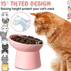 4 Pcs Ceramic Raised Cat Bowls, Elevated Tilted Cat Bowl for Food Water, Stress Free, Backflow Prevention, Dishwasher Microwave Safe, Feeder Dish for Indoor Kitten, Small Dogs(White and Pink)