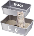 Stainless Steel Litter Box, Large Metal Litter Box 2 Pack | 19.7"x13.7"x6" Cat Litter Box Easy to Clean, Non Stick Litterbox No Smell for Adult Cats
