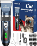 oneisall Quiet Cat Clippers for Matted Hair & Long Hair, Cat Shaver | Cordless Cat Grooming Kit, LCD Display, 6 Guard Combs, 240-Min Runtime, 2-Speed Low Noise Trimmer for Cats & Small Dogs