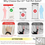 Lumizone 61.02" Extra Tall Pet Gate for Cat Dog 26.38"-30.11" Wide Cream | Extra Tall Cat Gate for Doorway Hallway Stairs Pressure Mounted 1.37" Gap No Drilling Auto-Close Dual-Lock