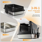 Stainless Steel Cat Litter Box with Lid, Enclosed Extra Large Metal | Litter Pan for Big Cats, Full Flip Cover High Sided Litter Box Include Scoop, Easy Cleaning, Non-Stick, Black
