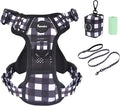 Petmolico No Pull Dog Harness Set with Leash Attachment Easy Control Handle Reflective Harness Vest Small Breed, Puppy Vest and Leash Set with Poop Bag Holder, Small - Plaid