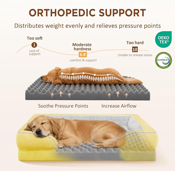 Comfort Expression Orthopedic Dog Bed for Extra Large Dogs with Bolster | Waterproof Dog Couch Bed with Washable Cover & Non-Slip Bottom, Supportive Egg Crate Foam Big Dog Bed, 53x42Inch