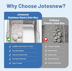 Jotesnew 2 Pack XL Stainless Steel Cat Litter Box with Lid and High Sides, 24" L x 16" W x 12" H Extra Large Metal Cat Litter Boxes for Big Cats, Leak-Proof, Non-Stick, Odor-Resistant, Includes Scoop