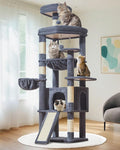 Taoqimiao Cat Tree for Large Cats, 72In Tall Cat Tower, Giant Platform | Widened Cat Condo with Large Scratch Board, 5 Scratching Posts, Metal Frame Hammcock, Cozy Basket, Smoky Gray, MS045G