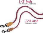 Mile High Life Thin Small Dog Leash with Genuine Leather Connection | Rope Leash, Heavy Duty 360° Swivel Metal Clasp, for Small Medium & Large Dogs (Rose Red, 70 Inch)