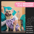 FUAMEY Dog Recovery Suit, Soft Surgical Suit for Dogs Onesie for Surgery | Cone Alternative after Surgery, Abdominal Wound Protector, Anti Lick Suit, Dog Onesie for Surgery Female Purple Leopard XL