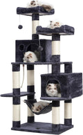 Hey-brother Cat Tree Tower with Sisal Scratching Posts, Big Condo, MPJ020G | 53.7 Inches Multi-Level Cat House with 2 Bigger Plush Condos, 2 Platforms, Hammock, Toy Balls for Indoor Cats, Smoky Gray