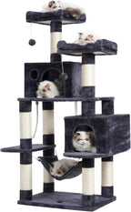 Hey-brother Cat Tree Tower with Sisal Scratching Posts, Big Condo, MPJ020G | 53.7 Inches Multi-Level Cat House with 2 Bigger Plush Condos, 2 Platforms, Hammock, Toy Balls for Indoor Cats, Smoky Gray