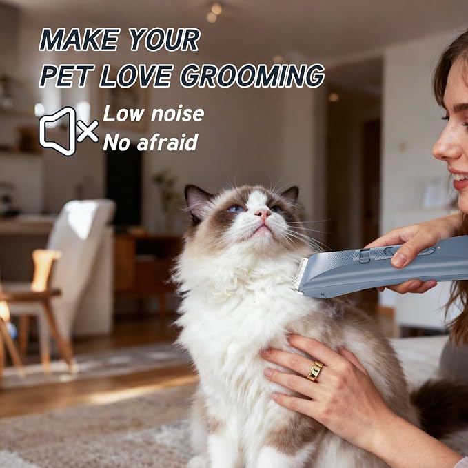 Tife Low Noise Dog Clipper – Cordless Pet Grooming Kit with Rechargeable Battery, Quiet Electric Hair Trimmer for Thick Coats, Adjustable Blade Pet Shaver for Dogs & Cats(Blue)