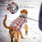 FUAMEY Dog Jacket for Small Dogs Warm Dog Jackets with Harness Built in | Dog Winter Jacket Cold Weather Snow Puppy Vest Water-Resistant Zip up Dog Fleece Jackets High Visibility Red Plaid XS