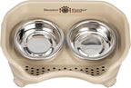 Neater Feeder Express Mess Proof Cat Bowls Elevated, No Spill Feeding Station, Stainless Steel Dishes for Food and Water, Raised Bowls for Indoor Cats, No Fatigue Whisker Friendly Dish, Almond