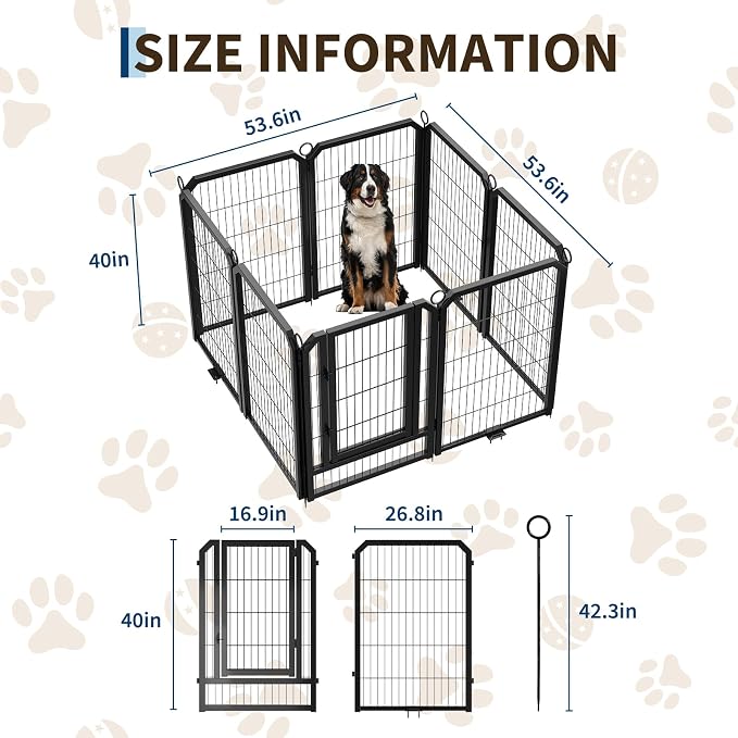 Dog Playpen Indoor 40 Inch 8 Panels Pet Pen with Door & Stakes Portable Exercise Puppy Playpens Metal Dogs Fence Outdoor for Yard RV Camping Training Trips Small Medium Large Dogs Foldable Expandable