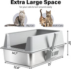 XL Stainless Steel Litter Box 2 Pack, Metal Cat Litter Box with Lid | Large to XLarge High Sided, Easy Clean, Non Stick & No Smell