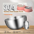 Newget 304 Stainless Steel Dog Bowl Set with Lids, 24oz Foldable Pet Dishes | Dual Food & Water Pet Bowl, Anti-Skid, Keeps Food Fresh, Easy to Install, for Small - Large Dogs/Cats - Indoor & Outdoor Use