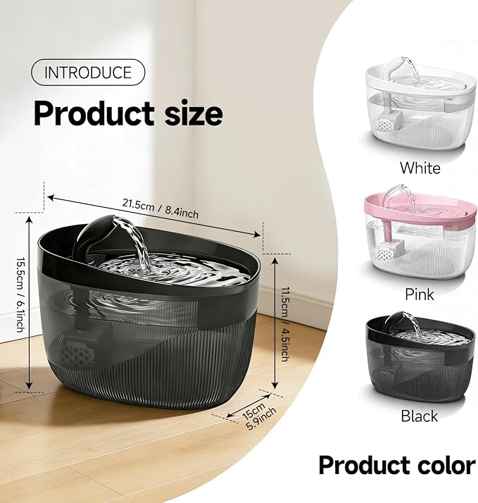 Cat Water Fountain, 74oz/2.2L, Automatic Pet Water Fountain Dual Flow Modes | Pet Water Fountain for Cats Inside, Cat Water Bowl Dispenser for Cats, Dogs, & Small Animals, with 4 Replacement Filters