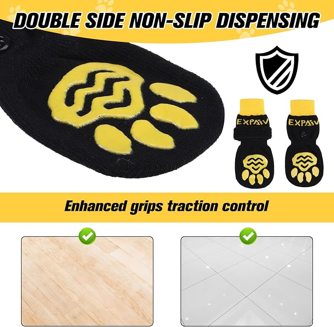 EXPAWLORER 6PCS Anti-Slip Dog Socks to Prevent Licking Paws,Dog Shoes for Hot Pavement,Best Paw Protector Traction Control on Hardwood Floor,Dog Booties for Puppy Small Medium Large Senior Dogs