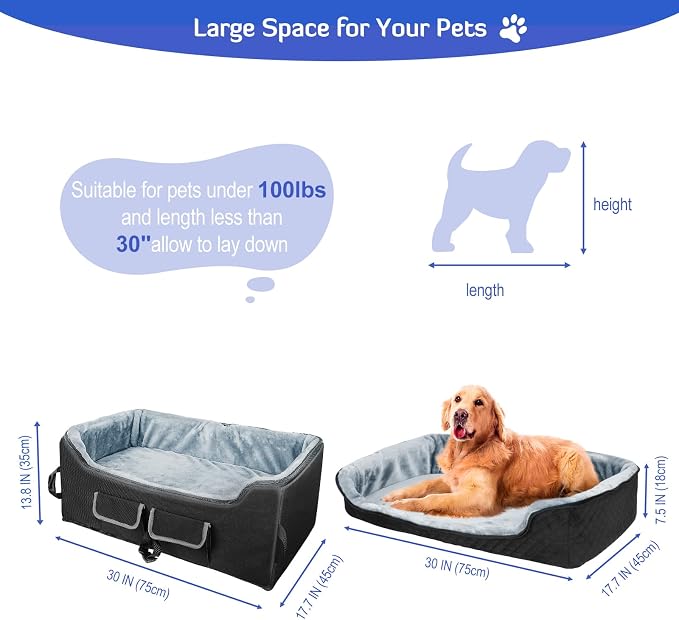 INFANZIA Dog Car Booster Seat for Large Medium Dogs Under 55 lbs | Elevated Pet Car Seats for Pets with Removable Washable Cover, Lookout Puppy Travel Seat with Storage Pockets