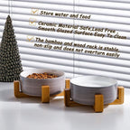Petygooing Ceramic Cat Dog Bowl Set with Stand,Small Dog Bowls,Pet Food and Water Dish, Anti Slip Set of 2 Cat Bowls-Cute Modern Pet Food Dish Small Size (13.5OZ/5.1 in) Grey White
