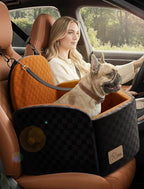 Dog Car Seat for Small/Medium Dogs, Elevated Dog Booster Seat with Memory Foam Cushion for Dogs Under 35lbs, Detachable Washable Pet Car Seats with Storage Pockets & 2 Safety Belts (Brown)