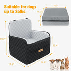 PETICON Waterproof Dog Car Seat for Small Medium Dogs, 5in Memory Foam | Pet Booster Seat for Dogs up to 35 lbs with Pockets, Detachable Washable Pet Carseat with Y-Shape Safety Belt