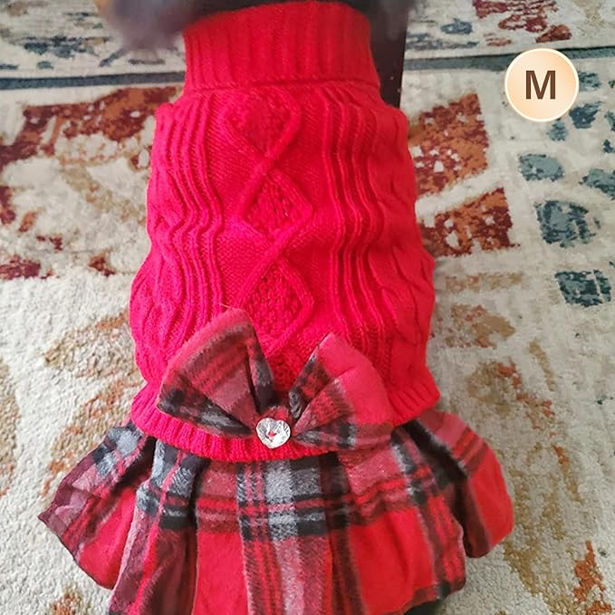 KYEESE Dog Sweater Dress Turtleneck Thick Knit Pullover for Cold Weather | Stretchy Fit, Lightweight & Warm, Cozy Knit Comfort, Cute Bow Accent, Gentle on Sensitive Skin, Comfortable Daily Wear