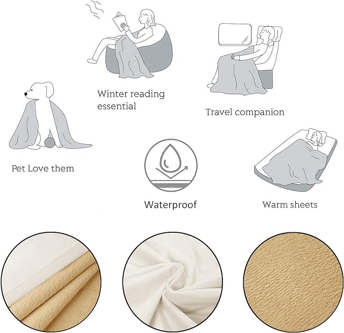 Ameritex Pet Bed Blanket Reversible 100% Waterproof Velvet Super Soft for Sofa and Bed (52x82 Inches, Cream+Sand)