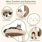 Globlazer C64 Heavy Duty Corner Cat Tree, 64in Large Cat Tower, Beige | Easy Setup, Maine Coon, Extra-Large Top Perch, 2 Condos, 2 Hanging Baskets, 4 Sisal Scratching Posts, Anti-Topple Strap