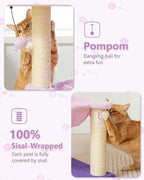 MUTTROS Flower Cat Scratching Post, 28" Cute Cat Tree Tower for Indoor Cats with Large Hammock Soft Perch Bed, Replaceable Toy Ball for Kittens, Purple