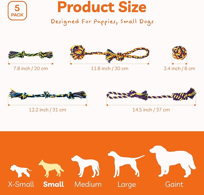 Puppy Teething Toys for Small Dogs, 5 Pack Cotton Puppy Dog Rope Toy for Small Dogs, Durable Dog Chew Toys for Aggressive Chewers Small Breed, Interactive Tug of War Puppy Toys to Keep Them Busy