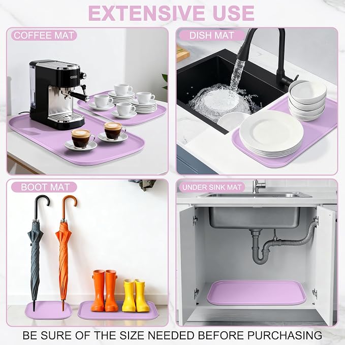 SMILOOL Small Silicone Pet Food Mat with Raised Edge for Food and Water Bowl, Square Dog Feeding Mats, Cat Food Trays for Floor Waterproof, Rubber Tray for Dogs and Cats, 12 x 12 x 0.7 Lavender