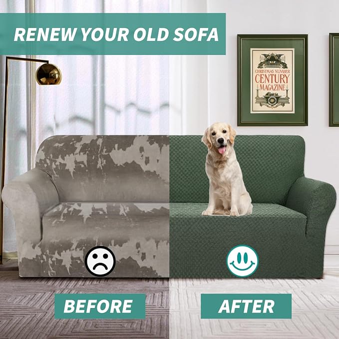YEMYHOM Couch Cover Latest Jacquard Design High Stretch Extra Large Sofa Covers Pet Dog Cat Proof Oversized Slipcover Non Slip Magic Elastic Furniture Protector (XL Sofa, Army Green)