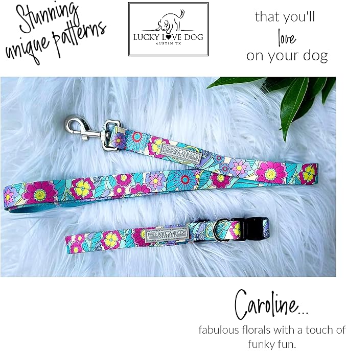 Lucky Love Dog - Adjustable Dog Collar and Leash Set with Easy Click Buckle for Large Ones, Durable, & Comfortable Collar for Male & Female Dogs, Puppies & Adult Dogs - Caroline, XL