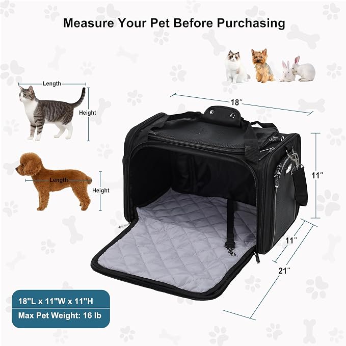 EliteField Deluxe Soft Pet Carrier for Cats and Dogs (3-Year Warranty) | Airline Approved, Waterproof Fabric, Scratch-Resistant Mesh, Expandable Mat, Built-In Leash, Suitcase Sleeve, Seat Belt Loops