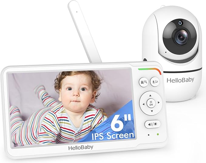 HelloBaby Baby Monitor 6" World First IPS Screen 30H Battery, Secure No WiFi, Pan Tilt Video Camera with Night Vision, VOX, 2-Way Talk, 1000ft, Portable Video Audio Monitor Ideal for Mom, Elderly, Pet