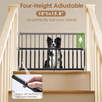 10''-15.8'' Height Adjustable Dog Gate, Extra Wide 18.1"-53" All Metal Short Dog Gate to Step Over, Pressure Mount Small Pet Puppy Gate for Stairs & Doorways(Black)