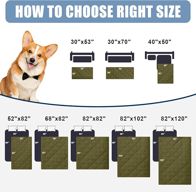 Smiry Waterproof Reversible Pet Couch Covers for Dogs | Pet Friendly, Soft Fabric, Washable Sofa Furniture Protector for Dogs Cat Kids, Checkered (30"x70", Green/Navy)