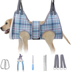 BEAUTYZOO Medium Dog Grooming Hammock Harness, Nail Trim Restraint Sling, M | Dog Hanging Harness for Nail Trim, Adjustable Hook & Loop, Soft Neck Support/Dual Safety Straps for Stress-Free Grooming,Blue