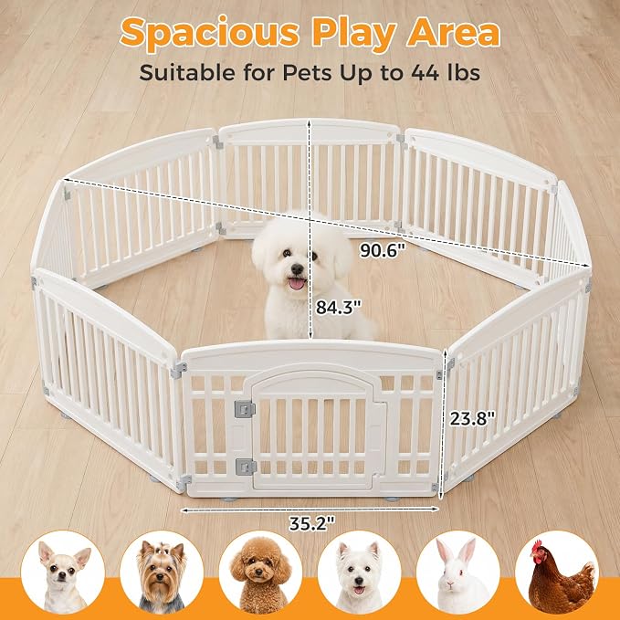 NEWBULIG Dog Playpen 6-Panel, 24IN Puppy Playpen, Stable Dog Play Pen Indoors Outdoor with Secure Locking Door, Plastic Pet Fence for Small & Medium Dogs