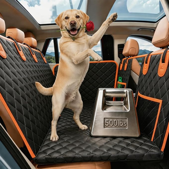 Elufa Hard Bottom Dog Car Seat Cover for Back Seat, 52" Back Seat Extender for Dogs, Waterproof Nonslip Dog Hammock with Flat Platform, Supports up to 500 lbs, Fits Cars, SUVs & Trucks
